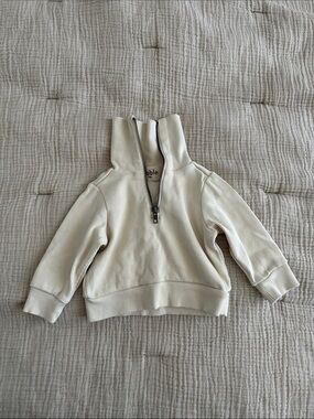 Kids Ribbed Half-Zip Hoodie in Cream